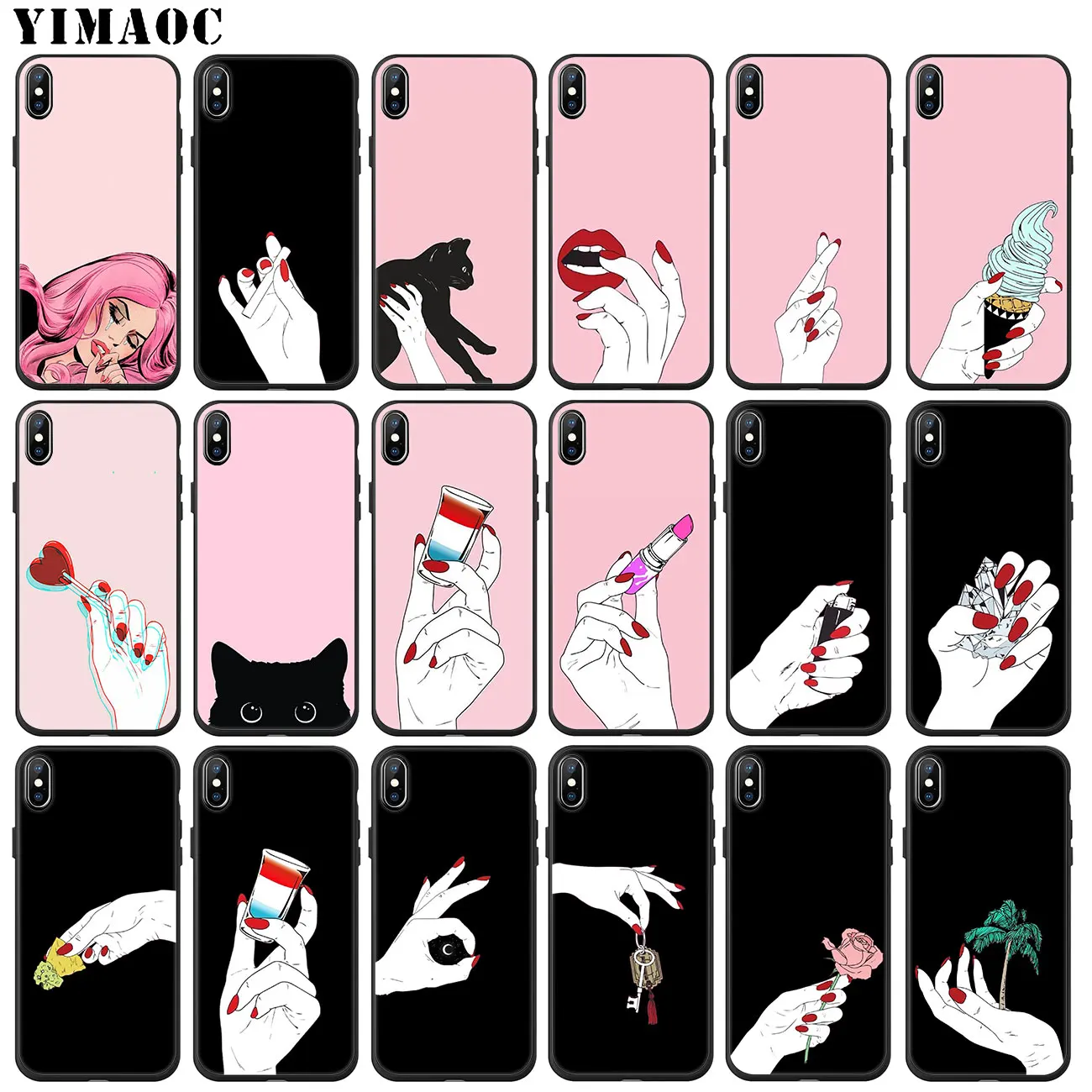 Женский Мягкий силиконовый чехол YIMAOC для iPhone 11 Pro XS Max XR X 6 6S 7 8 Plus 5 5S SE 10 черный из
