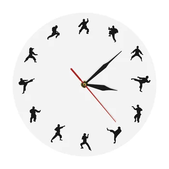 

Taekwondo Karate Wall Clock Martial Arts Karate Club Modern Wall Decor Fighting Sports Kung Fu Exclusive Wall Clock Watch