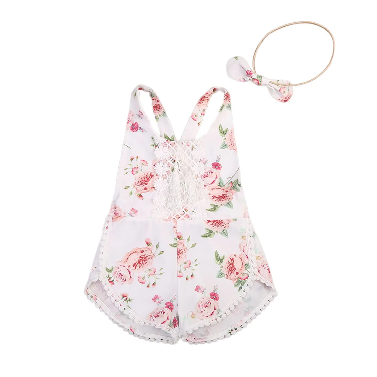 

Newborn Infant Baby Girl Clothes Floral Clothes Jumpsuit Romper +Headband Outfit Set M