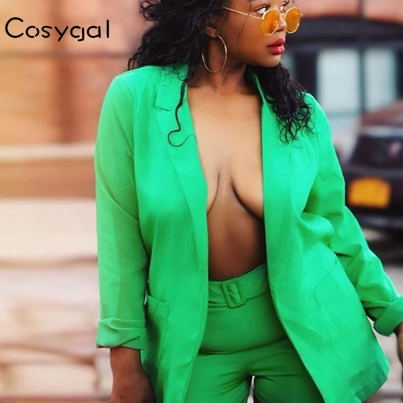 COSYGAL куртка+ шорты, Женский комплект 2 шт., зеленый пояс, на шнуровке, комплект из двух частей, Клубные комбинезоны, сексуальная летняя одежда для женщин