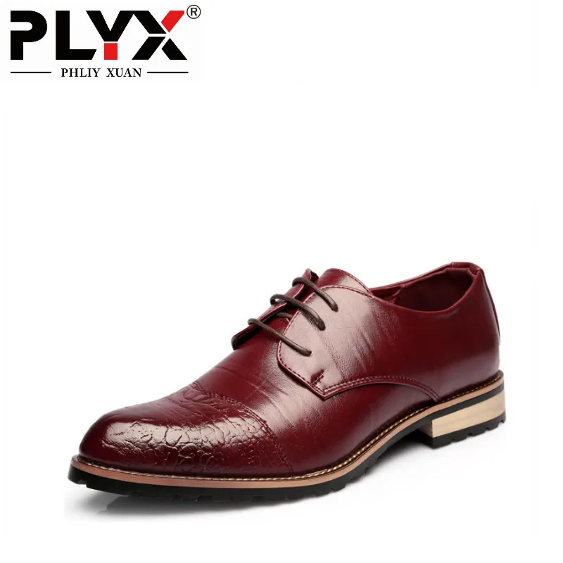 

PHLIY XUAN New 2019 Casual Men Shoes Genuine Leather Footwear Men Office Shoes Red Flat Oxfords Men Wedding Shoes