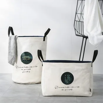 

DUNXDECO Home Office Storage Laundry Coat Basket Canvas Clothes Bag Toys Holder Container Modern Simple Room Decorating Box