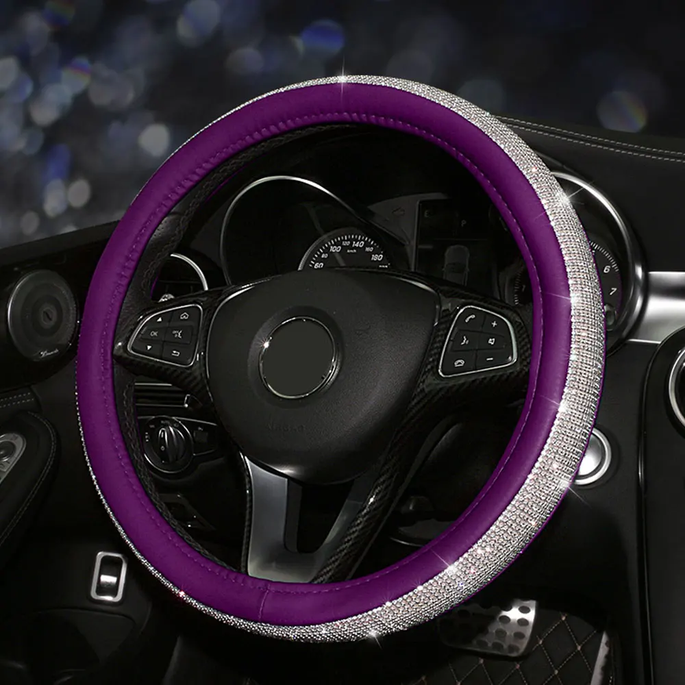 Рулевое колесо оплетка Руль крышка универсальный руль декоративная обертка защита с красивые кристаллы PU - Название цвета: Purple