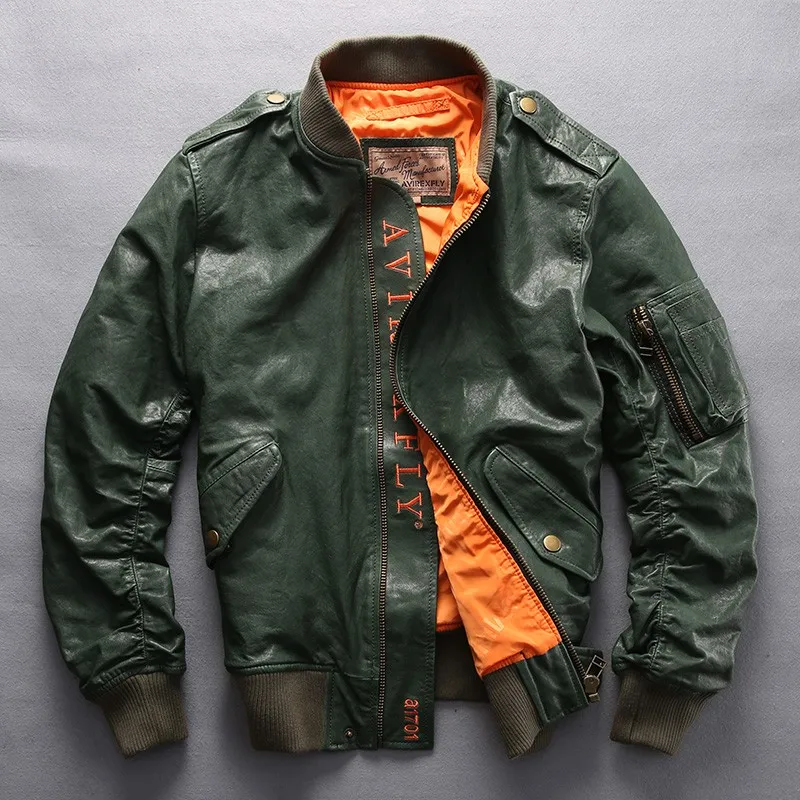 Модная мужская бейсбольная куртка Avirex fly, армейский зеленый, натуральная кожа, Мужская летная куртка, черный, красный цвет, куртка-бомбер, мужская куртка-пилот