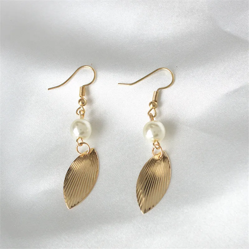 Очень простые ветровые Ретро золотые серьги с жемчугом для женщин 4ED94