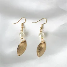 Очень простые ветровые Ретро золотые серьги с жемчугом для женщин 4ED94