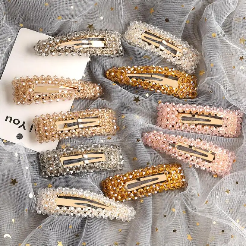 

New Crystal Hair Clip Fashion Women's Elegant Korea Design Pink Water Drop Snap Barrette Stick Hairpin Hair Styling Accessories