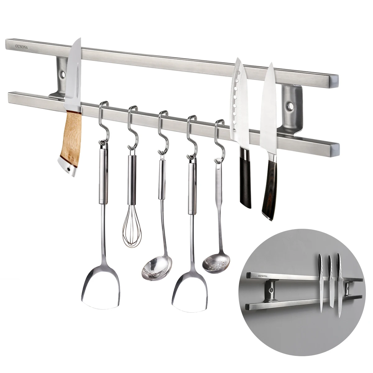 304 Stainless Steel Knife Holder Wall Mounted Double Bar Easy