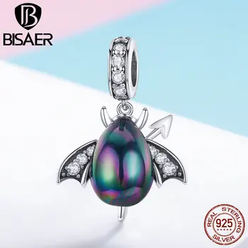 

BISAER 100% 925 Sterling Silver Devil Egg Charms Evil Eggs Zircon Beads fit DIY Bracelets Sterling Silver Jewelry ECC1063-K