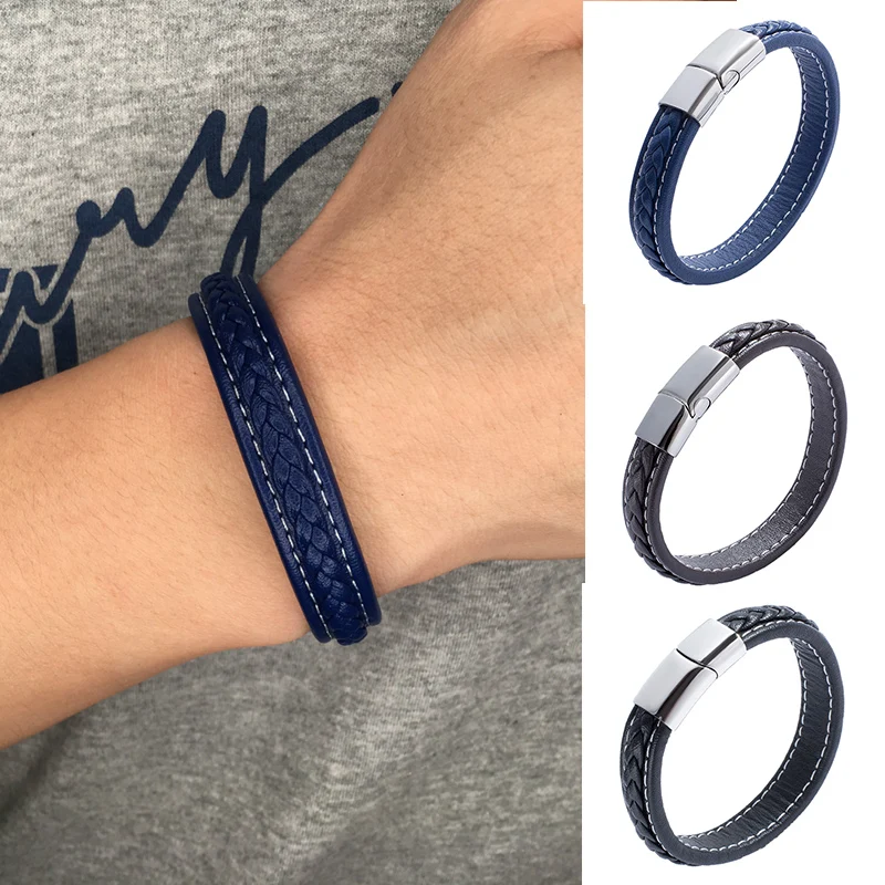 

New woven bracelet men's stainless steel fashion bracelet magnet charm men's jewelry black bracelet fashion JL728