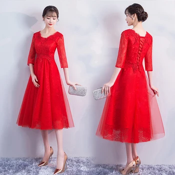 

red 2018 Spring Cheongsam Traditional Chinese style Womens Elegant Slim Qipao Party Dress Long Short Vestidos S-XXL