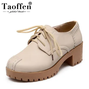

Taoffen Spring New Women Pumps Fashion Round Toe Lace Up Thick Heel Shoes Simple Leisure Shoes Women Footwear Size 34-43
