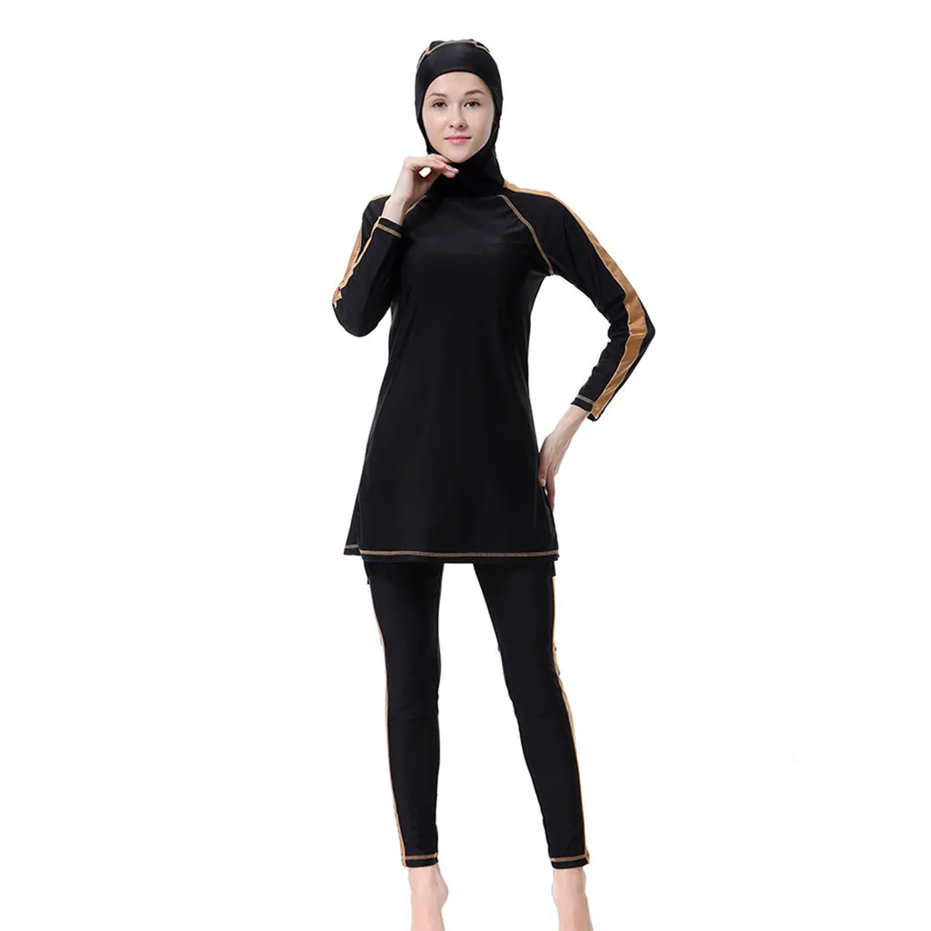 Женский мусульманский купальный костюм с шапкой, купальник с принтом, пляжная одежда, женский купальник из трех частей, купальник, новая мода,, A30429 - Цвет: BK
