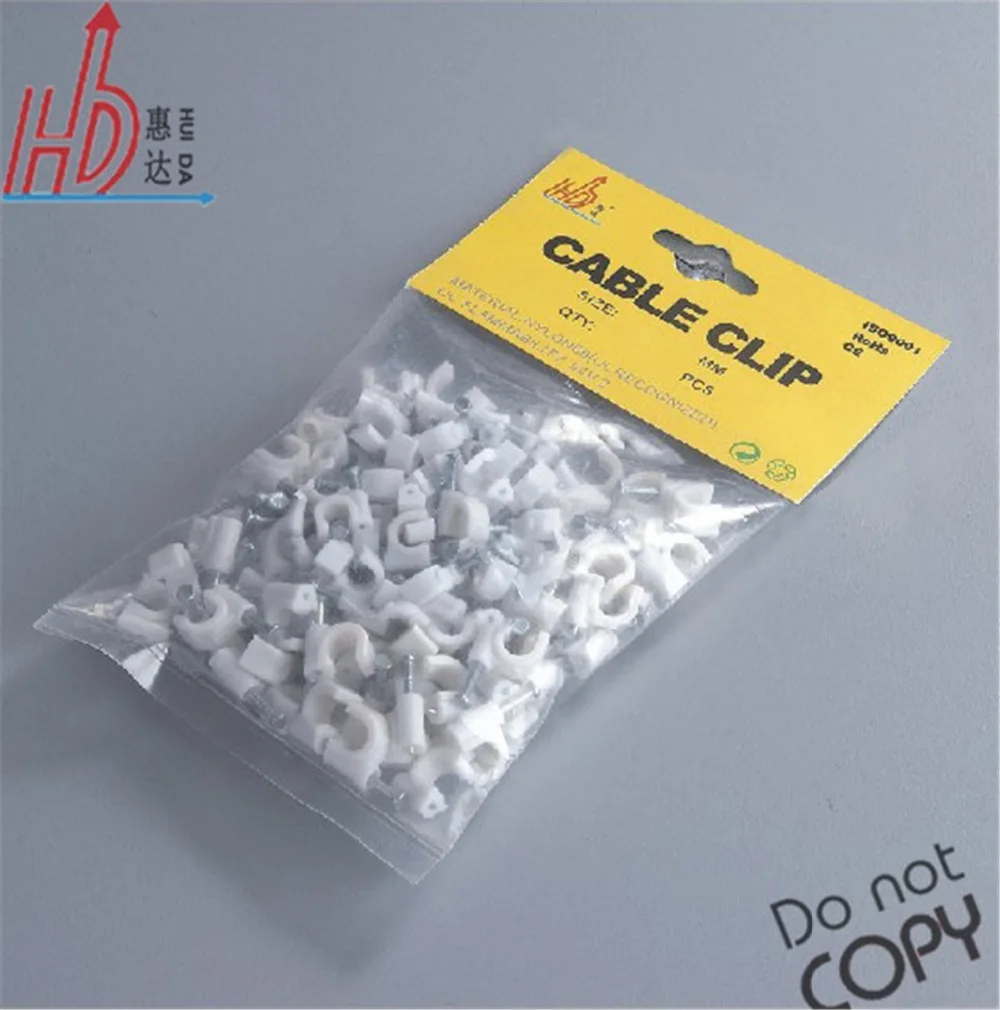 8mm 1000pcs/bag Circle Path Plastic Wall Insert Fasten Wire Cable Clips With Nails 4mm40mm