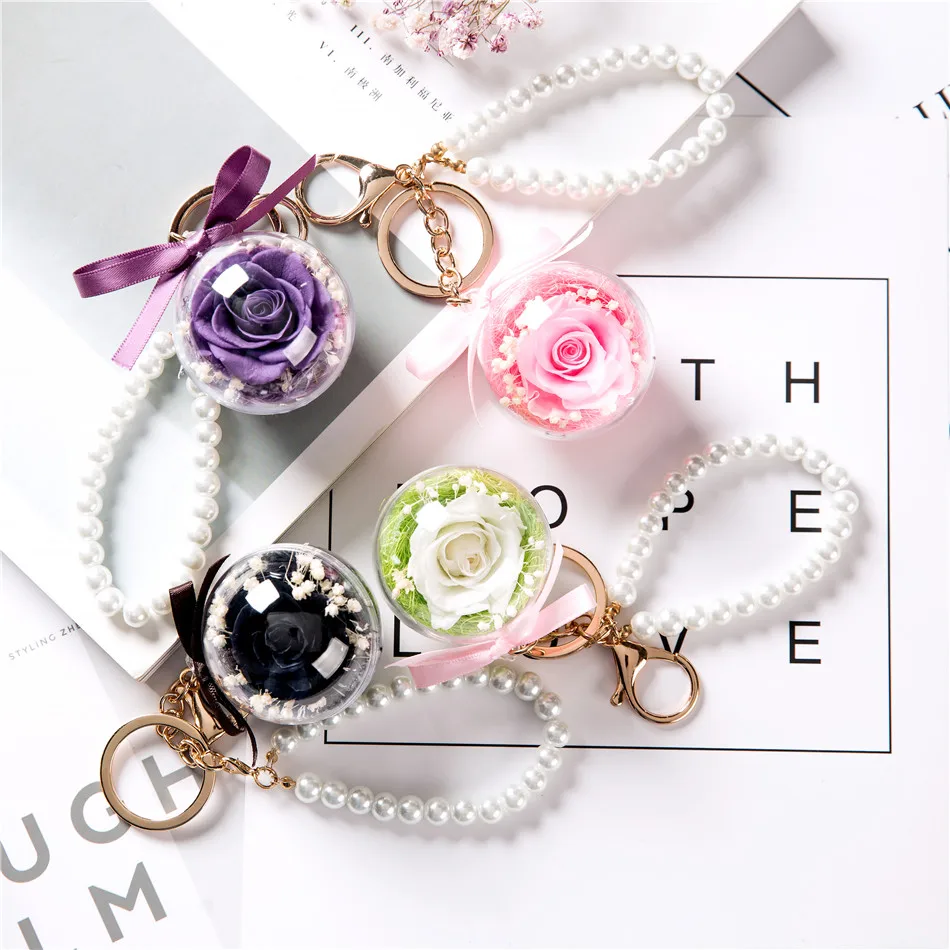 

Immortal Flower Car Hanging Key Chain Wholesale Creative Yonghua Flower Acrylic Ball Valentine's Day Gift To Send Honey To Love