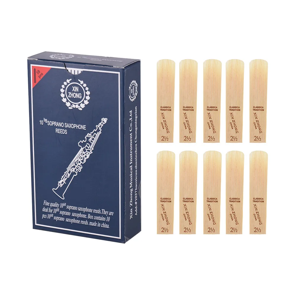 10pcs/ Box Saxophone Reeds Normal Level Bb Soprano Saxophone Sax Reeds Strength 2.0/ 2.5/ 3.0 Woodwind Instrument Parts - Цвет: Strength 2.5