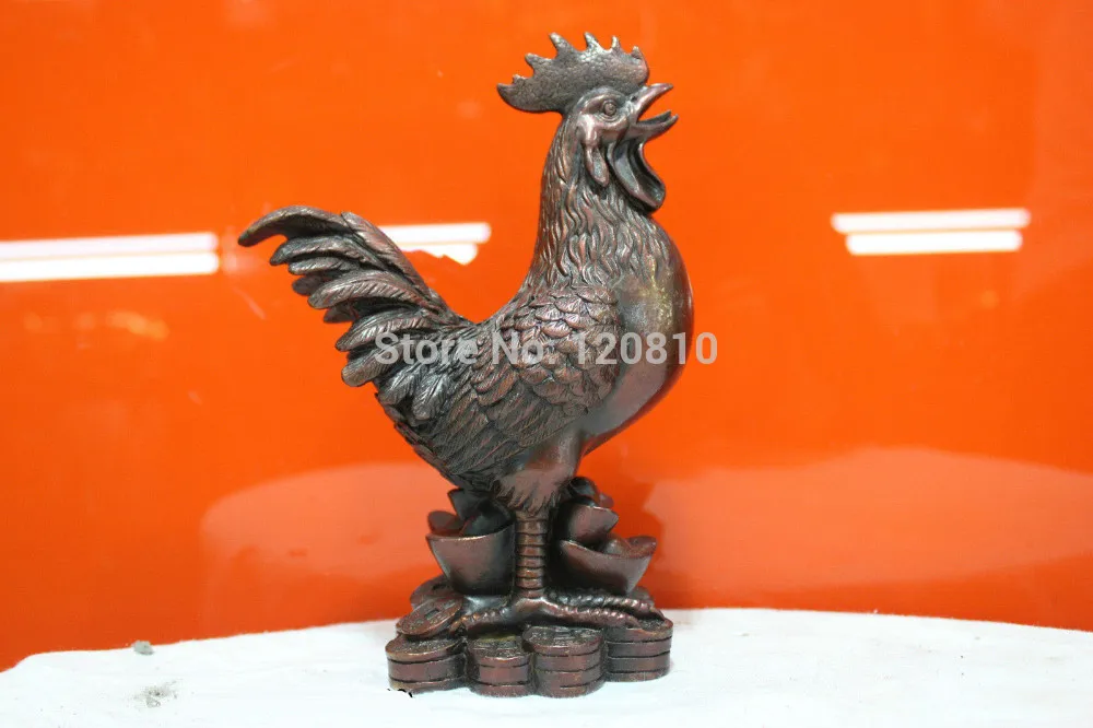 

China Folk HandMade Pure Bronze statue Amitabha Zodiac Chicken Statue