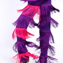 Цвет: черный, синий красный фиолетовый костюм для латиноамериканских танцев женщина брюки девушки Танго танцевальные костюмы Fringe Samba Брюки