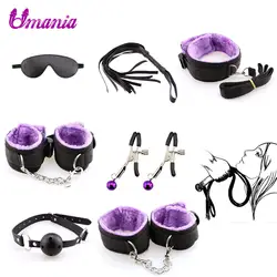 7 шт комплект секс-игрушки для пар нейлоновый набор связывание с эротическая маска с кляпом сдержанность женщина наручники соска Clameps