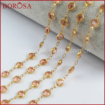

BOROSA Gold Color 7mm Orange Crystal Druzy Beads Crystal Faceted Coin Rosary Chains for Necklace Drusy Beaded Chains DIY JT194