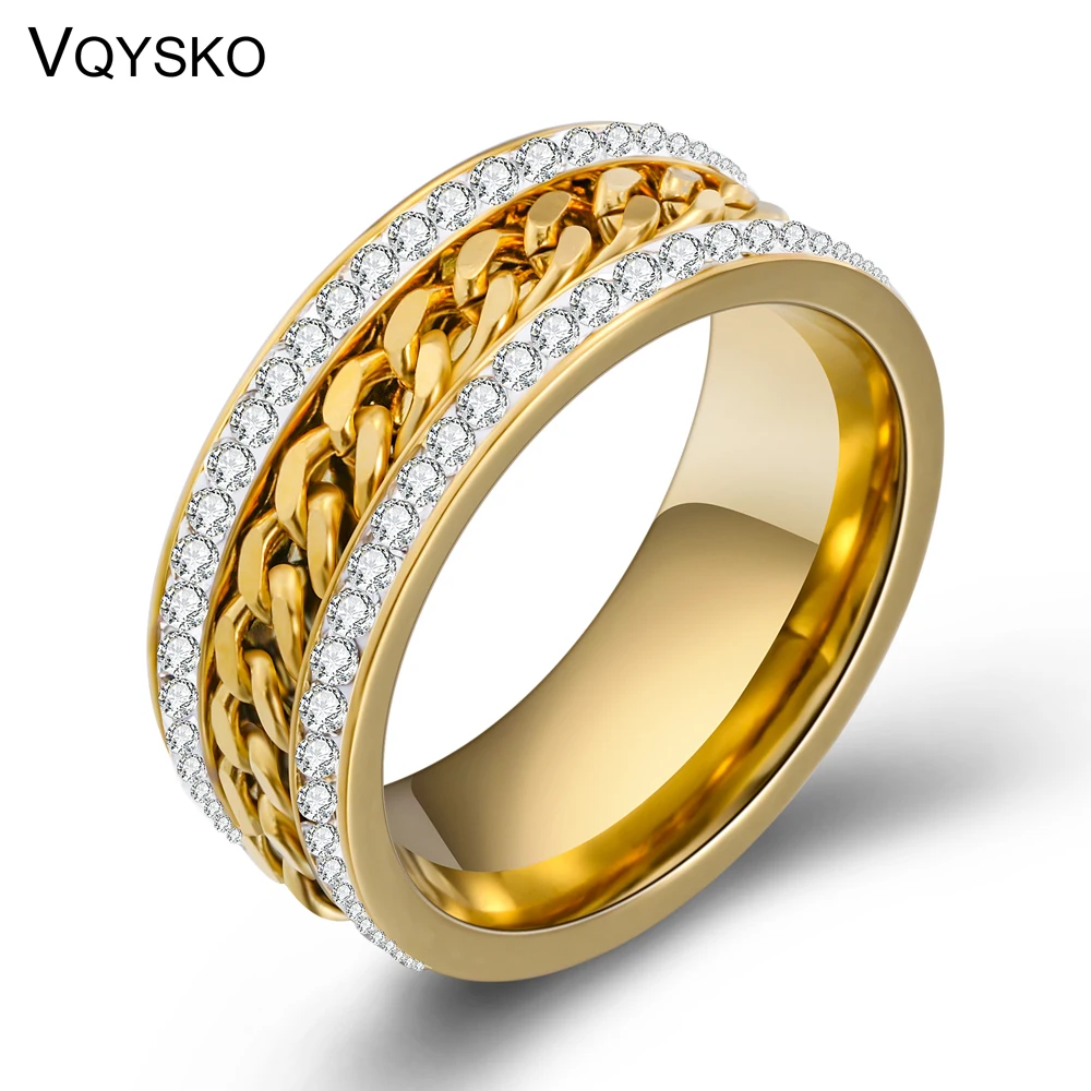 Мода 2 ряда Ювелирные изделия из кристаллов кольцо с цепями золотые бегунки для Цвет Нержавеющая сталь цепи, обручальные кольца для женщин, аксессуары