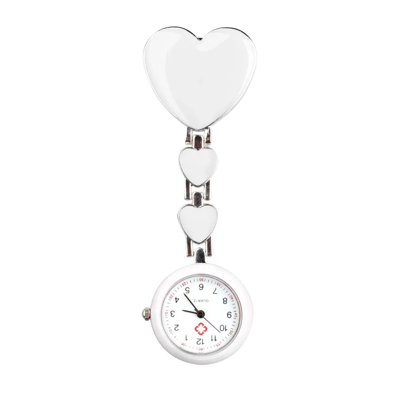 Новая Женская шик Сердце ШАП симпатичные часы белый розовый кулон клип на Брошь Брелок карманные Нержавеющая сталь аналоговые кварцевые