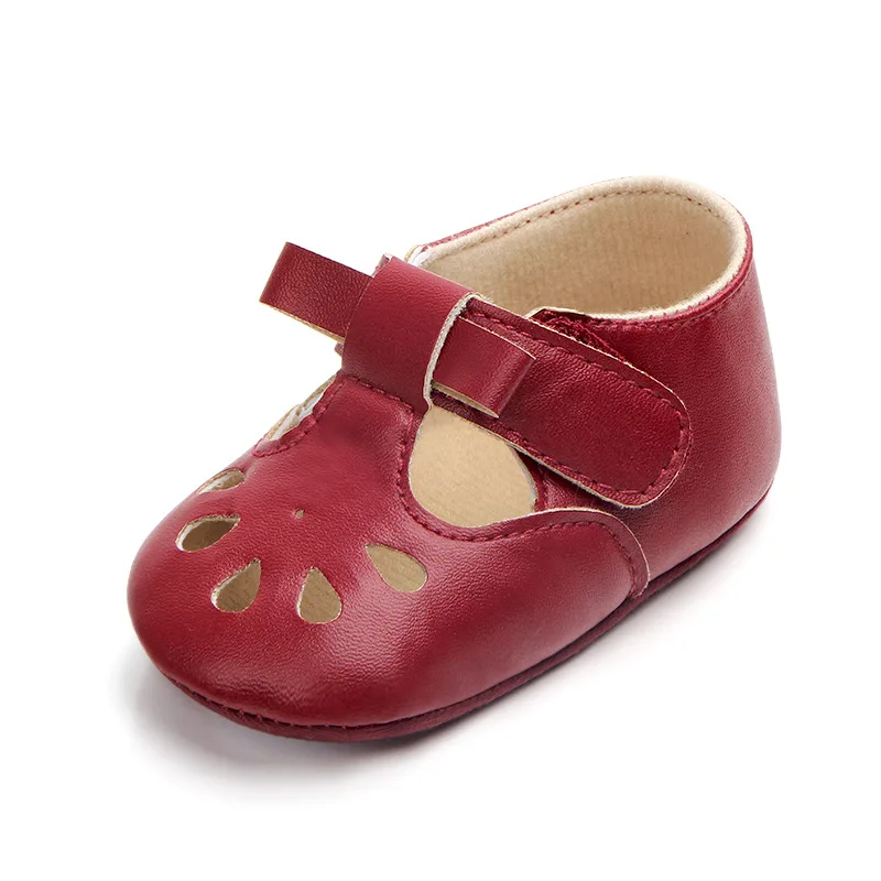 Черная кожаная детская обувь для девочек детская розовая Жесткая Резиновая подошва обувь для новорожденных девочек обувь для детей 0-18 месяцев - Цвет: Бордовый
