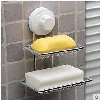

Stainless steel sucker double layer soap box fashion soap rack not rusted to receive frame