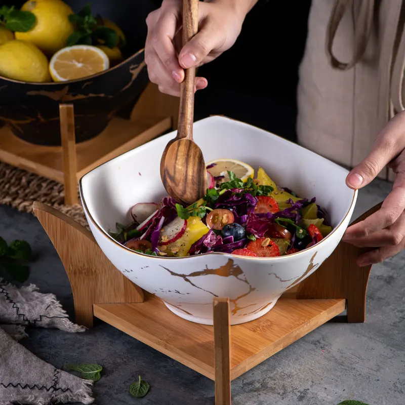 1 шт., креативная миска для салата с фруктами, Мраморная Бытовая керамическая посуда, миска для супа, большие миски, миска для смешивания