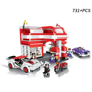 

731Pcs City Police Fire Series Car filling station Model Building Blocks Bricks Toys For Children Christamas Gifts