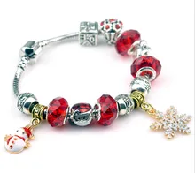 Hot Sell European Style christmas xmas snow man star pendant crystal charm bracelet new year gift for women diy jewelry bracelet