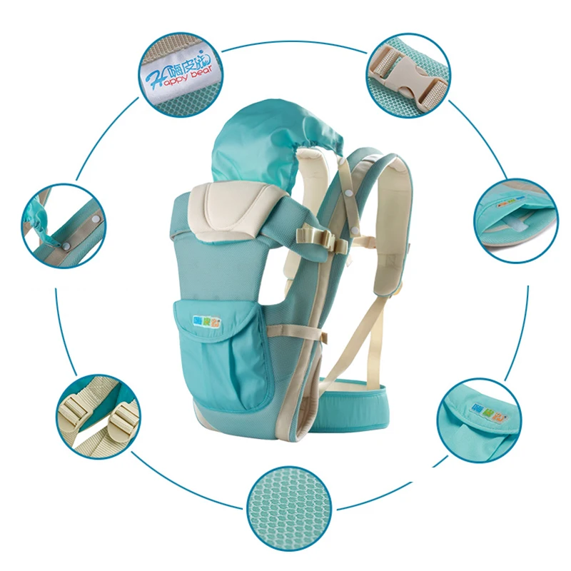 

3 in 1 Ergonomic Baby Carrier 0-24 Month multifunctional Infant Sling Backpack Baby Comfortable Pouch Wrap Baby kangaroo Blue