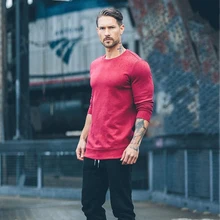 Одежду тренировки Мужчины осень зима работает тренажерные залы футболки облегающая тренажерные залы спортивные мужские футболки бренд фитнес одежда Бодибилдинг Топ