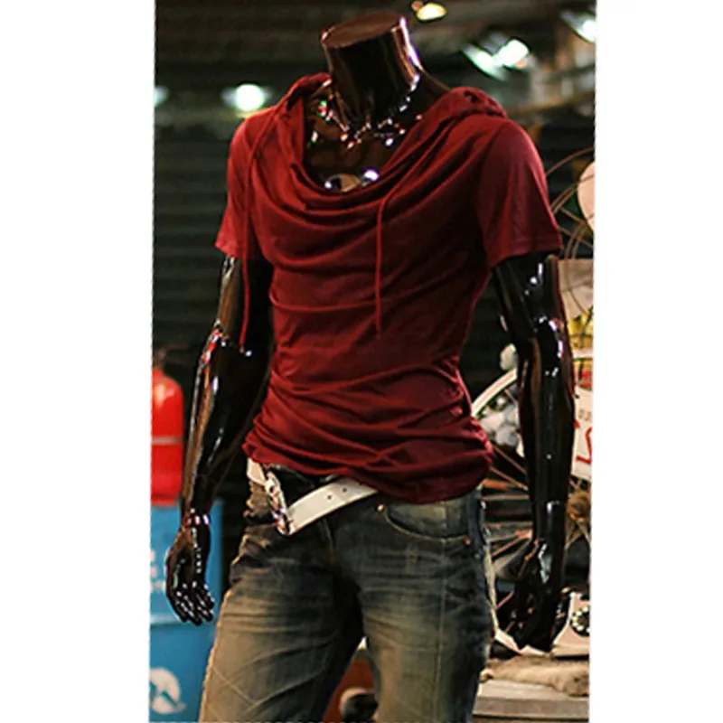IceLion Летняя мужская футболка с воротником, модная футболка с капюшоном в стиле хип-хоп, уличная Мужская футболка с коротким рукавом, Однотонная футболка для фитнеса - Цвет: red