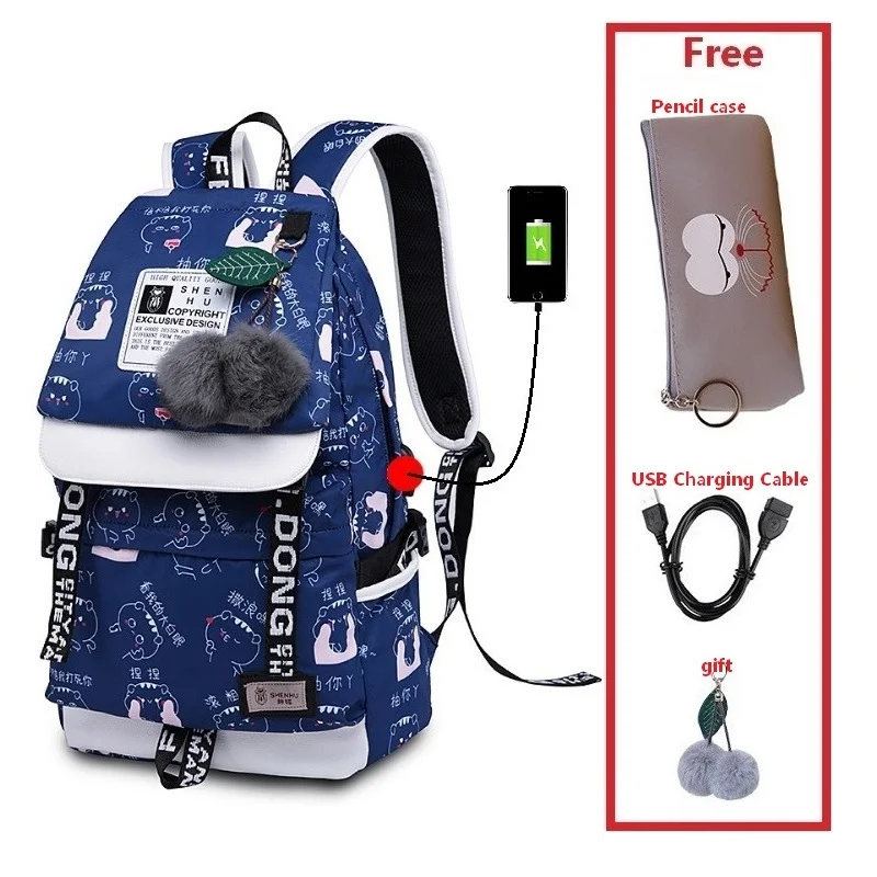 Новинка, рюкзак для ноутбука для девочек, USB, водонепроницаемый, школьная сумка, высокое качество, для студентов колледжа, брезентовый Рюкзак, escolar, аниме, с рюшами - Цвет: set 27