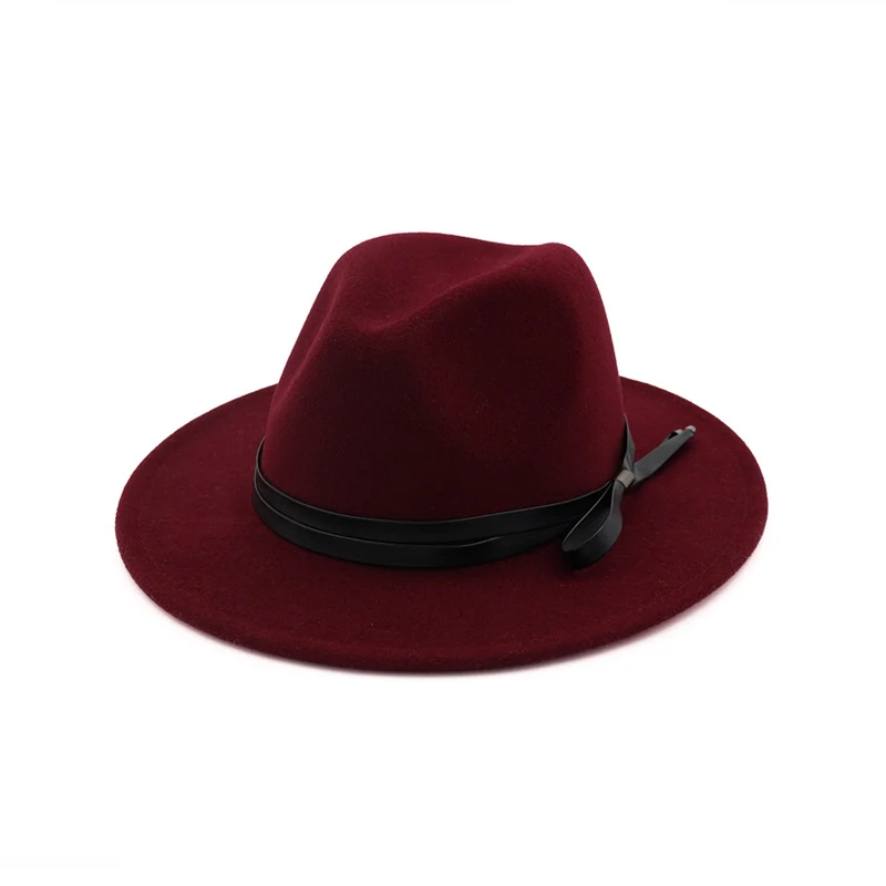 Для женщин Для мужчин Панама Шерсть Войлок Шляпа Дерби Fedora Hat с кожаным ремнем Телевизор с широкими полями Джаз официальная Вечеринка шляпа