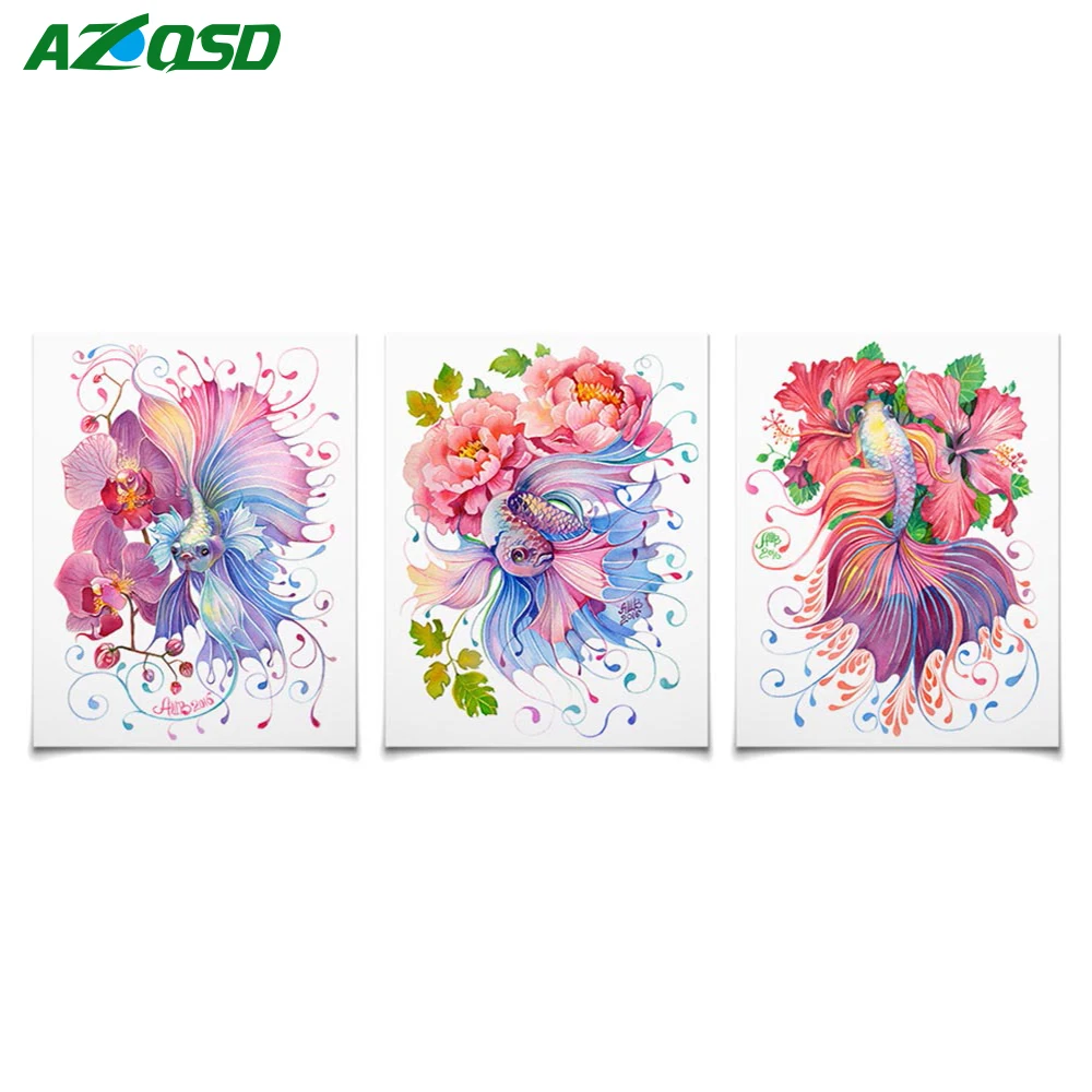 

AZQSD Diamond Painting Cross Stitch Animal DIY 5D Full Square Diamond Embroidery Triptych Mosaic Icon Paste Full Crafts 3PCS