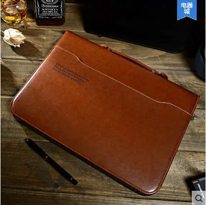 PU leather zip file multifunction computer bag briefcase