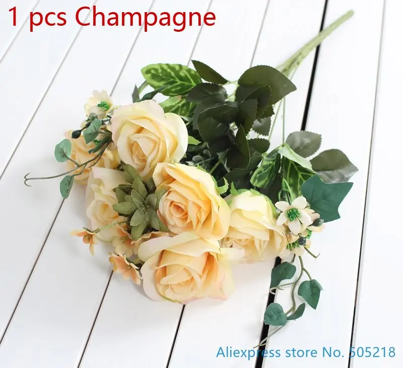 1 шт. красивые Поддельные Искусственный шелк цветок розы Букеты Свадебные украшения дома подарок 5 цветов доступны F431 - Цвет: Champagne