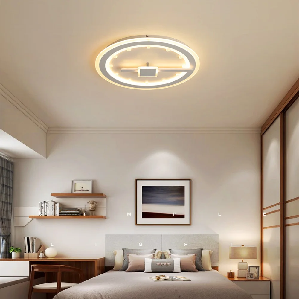 

LED ceiling lamps Acrylic creative hour hand disc Bedroom living room simple Indoor Lighting RC Dimmable Pendant light