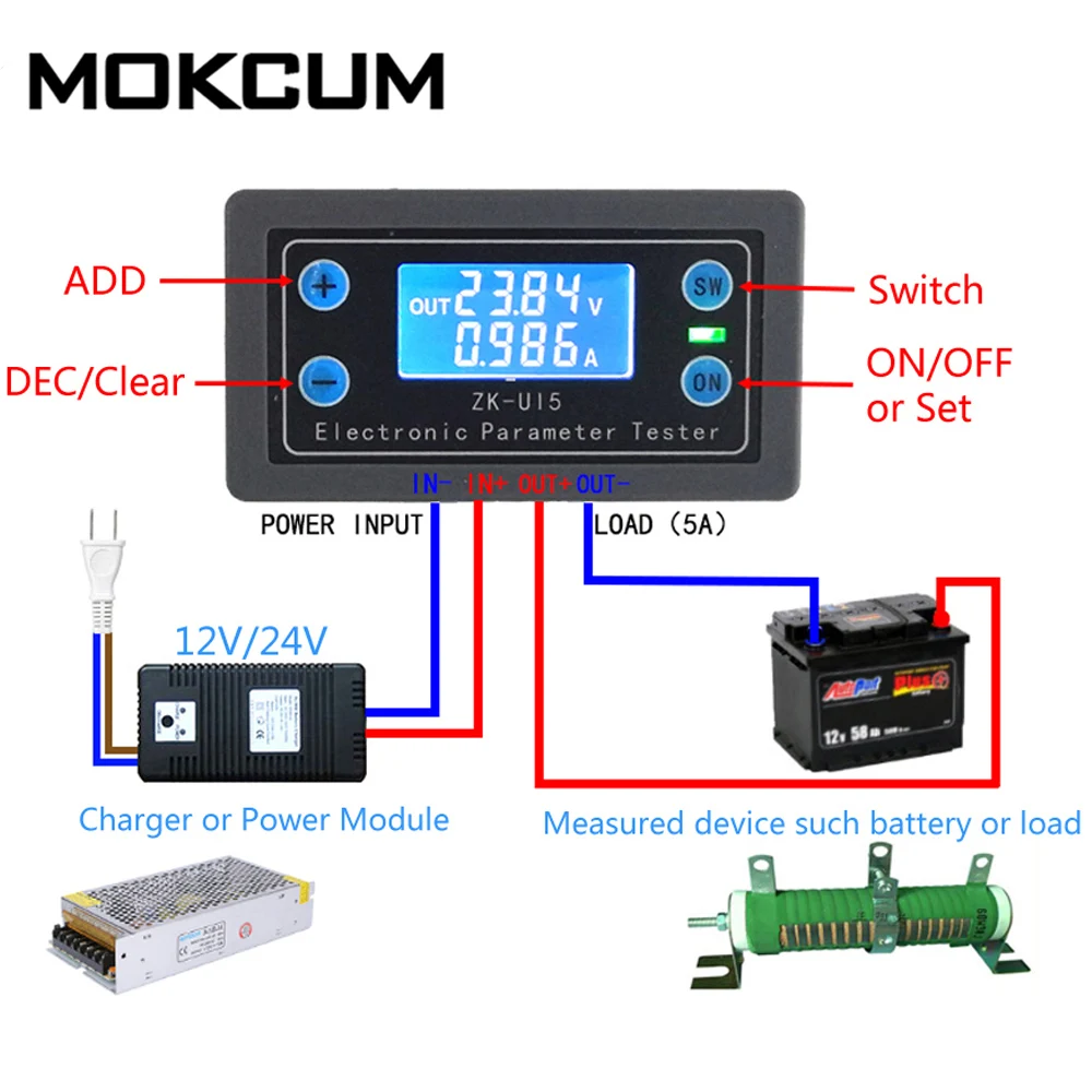 

Multi-function Meter LCD Voltmeter Ammeter Battery Capacity Tester Power Tester Discharge Timer Temperature Display