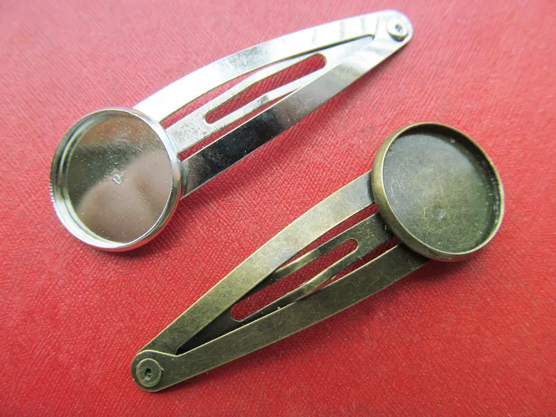 

Antique Bronze/Silver tone Blank Hair Clip Charm,Base Setting Tray Bezel,fit 16mm Cabochon,Clip Safety Pin/Brooch Backside