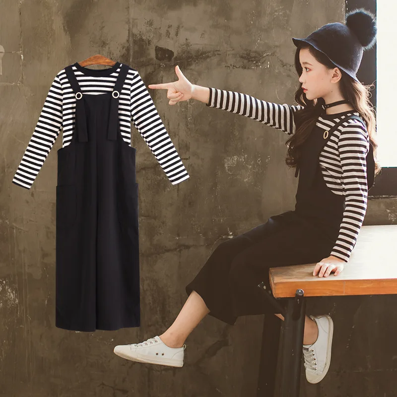 

2018 Toddler Girls Clothes Sets Striped T-shirts + Jumpsuits Girls Clothing Set Autumn Winter Children'S School Clothes Costume
