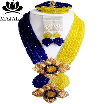 

Majalia Fashion Nigerian Wedding African Jewelry Set Royal blue and Yellow Crystal Necklace Bride Jewelry Sets 6SE060