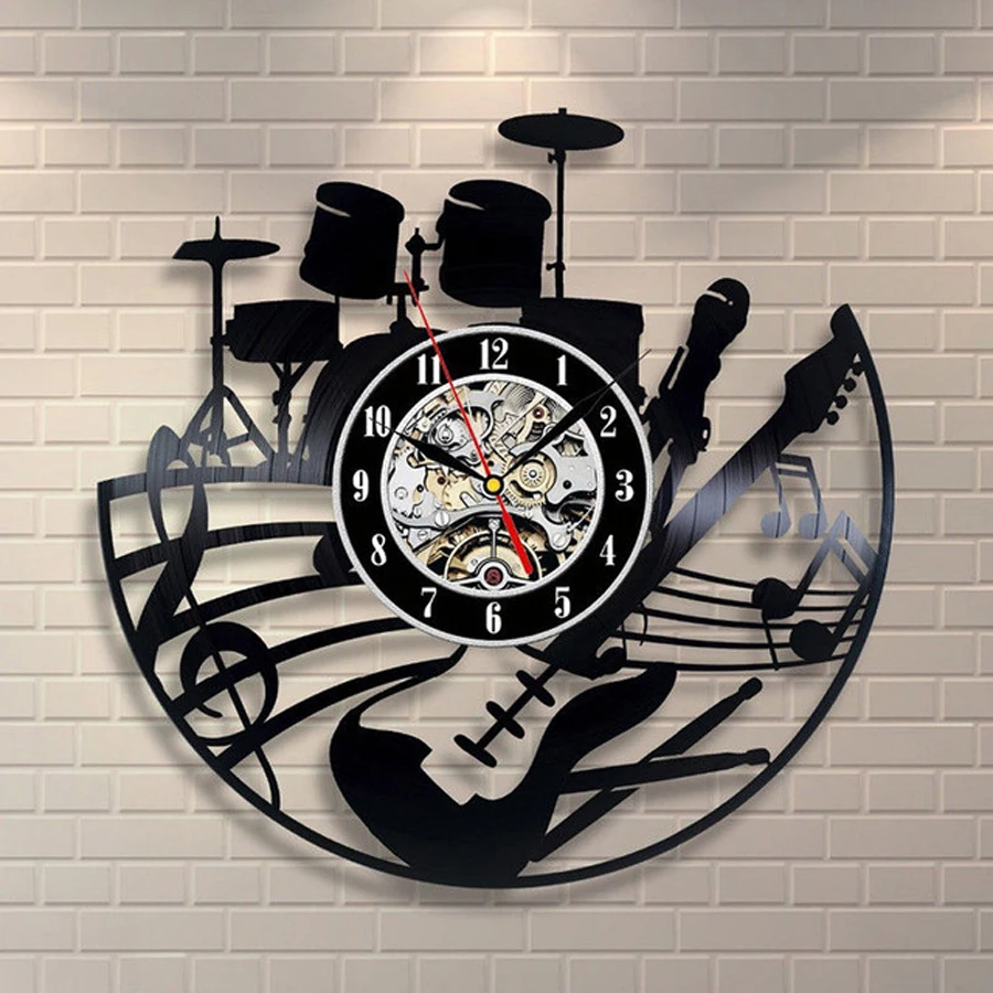 

Rock Band Wall Clock Modern Design for Living Room Music Theme Vinyl Record Clocks Hanging Wall Watch Home Decor Silent12 inch