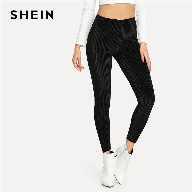 SHEIN Однотонные Леггинсы В Рубчик, Стильные Вельветовые Леггинсы