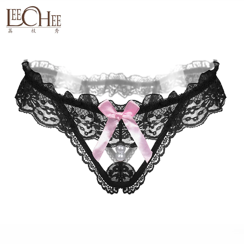 

Leechee Hot Sexy Women Underwear Lady Lace Bow Hollow Thong G String Pearl Opening Croth Transparent Hollow Sexy Panties T Pants