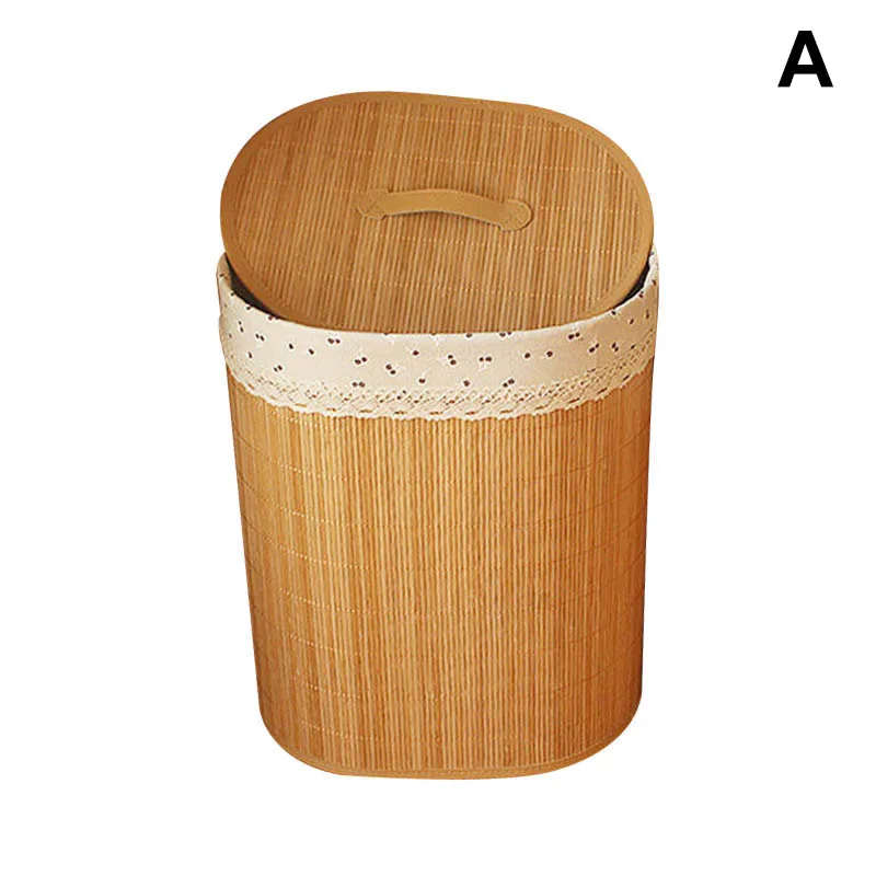 

Folding Bamboo Storage Basket Large Storage Laundry Bin Box with Lid and Removable Lace LE66