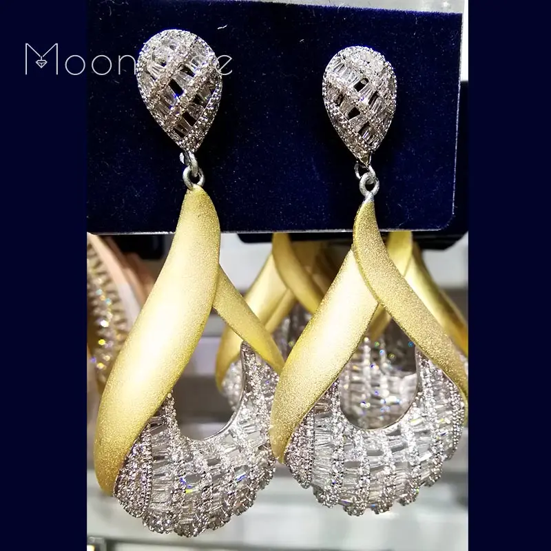 

MoonTree Luxury Water Drop Luxury Leave Three Tones Color Cubic Zircons Copper Earrings Max Brincos Party Holiday Jewelry