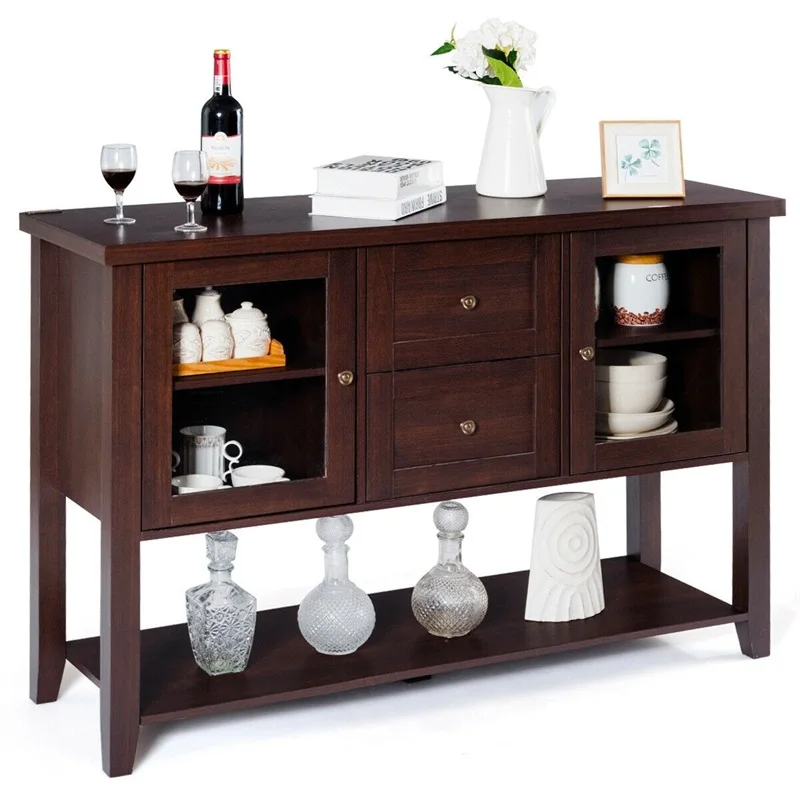 cheap Wooden Sideboard Side Cabinet TV Cabinet Brown Tv Stand With Adjustable Storage Shelf Home Living Room Furniture Cabinet HW60685